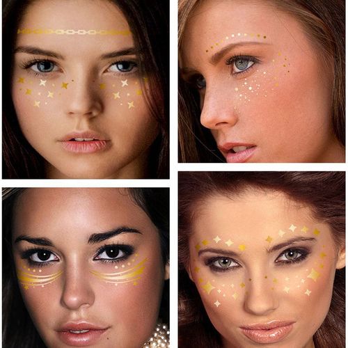 Hot stamping tattoo stickers golden carnival party face stickers live broadcast Internet celebrity beauty girl's face realistic diy consignment
