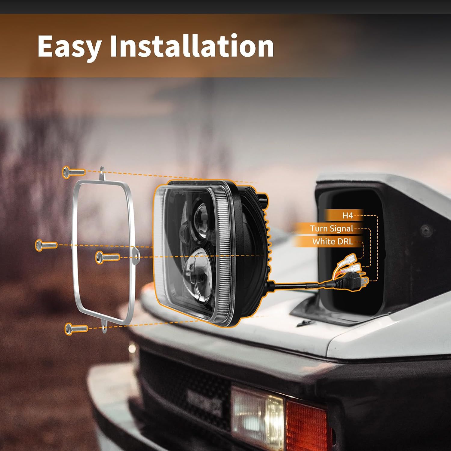 Cross-border 5inch Wrangler 4-bead moon-style car LED square headlight for trucks, vans, and off-road vehicles