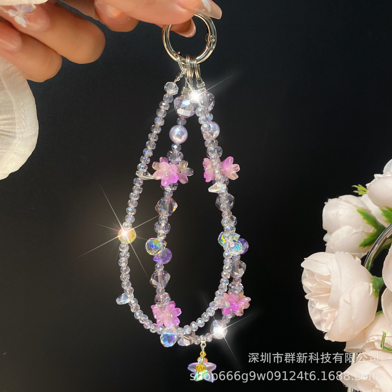 双链水晶花束五角星吊坠手机挂链包包钥匙扣短款手腕挂绳女款外贸|undefined
