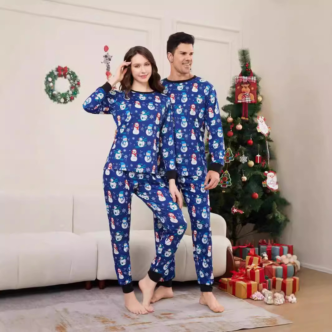 Weihnachten schneemann schnee hut plaid Weihnachten eltern-kind-anzug gedruckt homewear_voghion.com