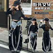 女童春秋套装2025新款时尚女孩洋气街舞风拉条套装儿童表演服跨境