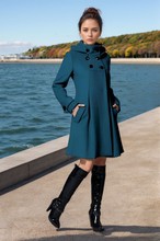 【欧码】跨境外贸女式毛呢外套女装中长款连帽呢子大衣双排扣斗篷