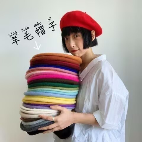 新しい秋と冬の女性の帽子韓国スタイル無地ファッションドーム立体ウールベレー帽カボチャ英国画家|undefined