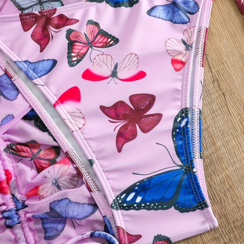 Nuevo traje de baño europeo y americano traje de baño de cuatro piezas para mujer con estampado de mariposa cordón sexy bikini