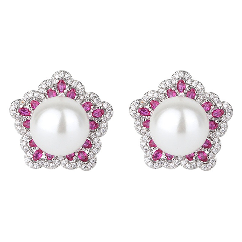 Zhuang Sheng joyería cobre inferior chapado en oro con incrustaciones fritillary perla moda coreana estrella color tesoro diamante pendientes 10mm