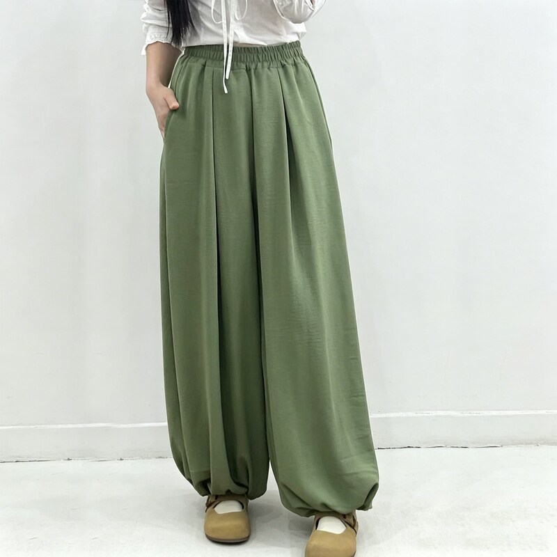 Song Dynasty Style Women's Lantern Pants, 2026 New Summer Thin Improved Green Long Pants, Loose Ancient Costume Song Dynasty Style Women's Lantern Pants, 2026 New Summer Thin Improved Green Long Pants, Loose Ancient Costume