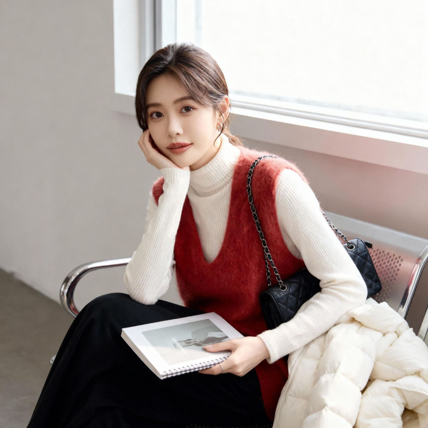 高级感简约纯色拉绒羊毛背心无袖针织毛衣女2025秋冬新款慵懒风女