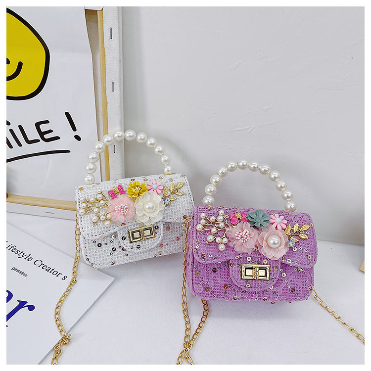 Girl'S Cloth Flower Bow Knot Cute Sequins Pearls Square Lock Clasp Crossbody Bag display picture 46