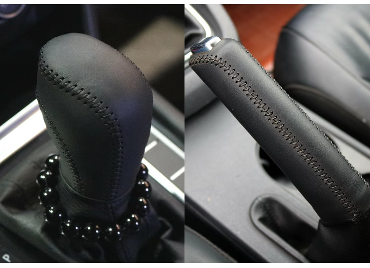 Car gear shift knob cover for Volkswagen 2012 Tiguan, Magotan, Bora, Lavida, and Sagitar; hand-stitched gear shift cover and handbrake cover