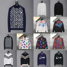 跨境正确版L驴家2025秋冬款老花满印提花圆领针织毛衣长袖男女款