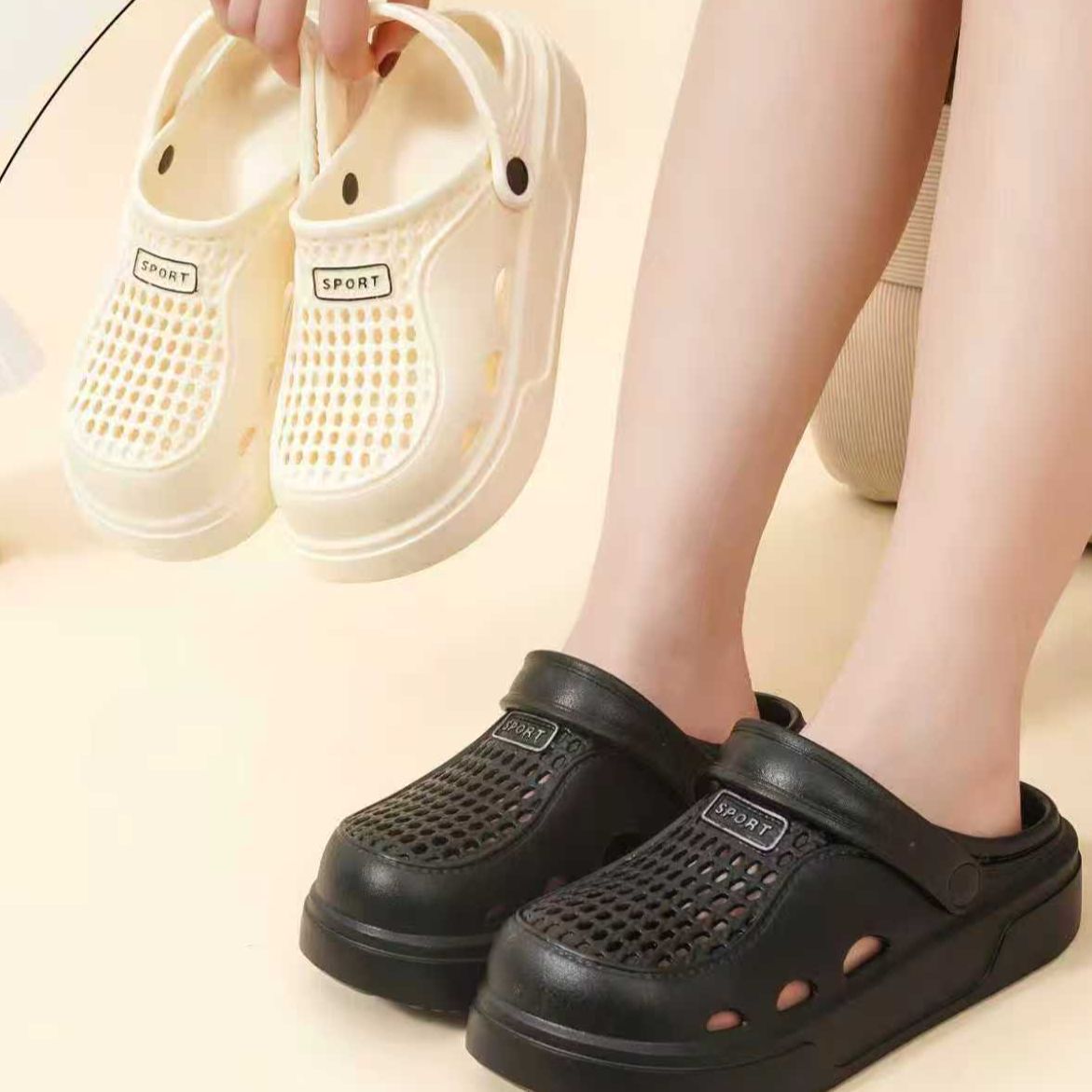 Chaussons tissés polyvalents en eva avec semelle compensée_voghion.com