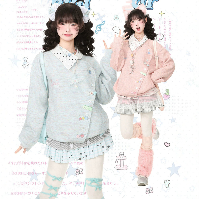 Factory orders available: Cute embroidered puppy polka dot asymmetrical collar jacket for women, autumn design top Factory orders available: Cute embroidered puppy polka dot asymmetrical collar jacket for women, autumn design top
