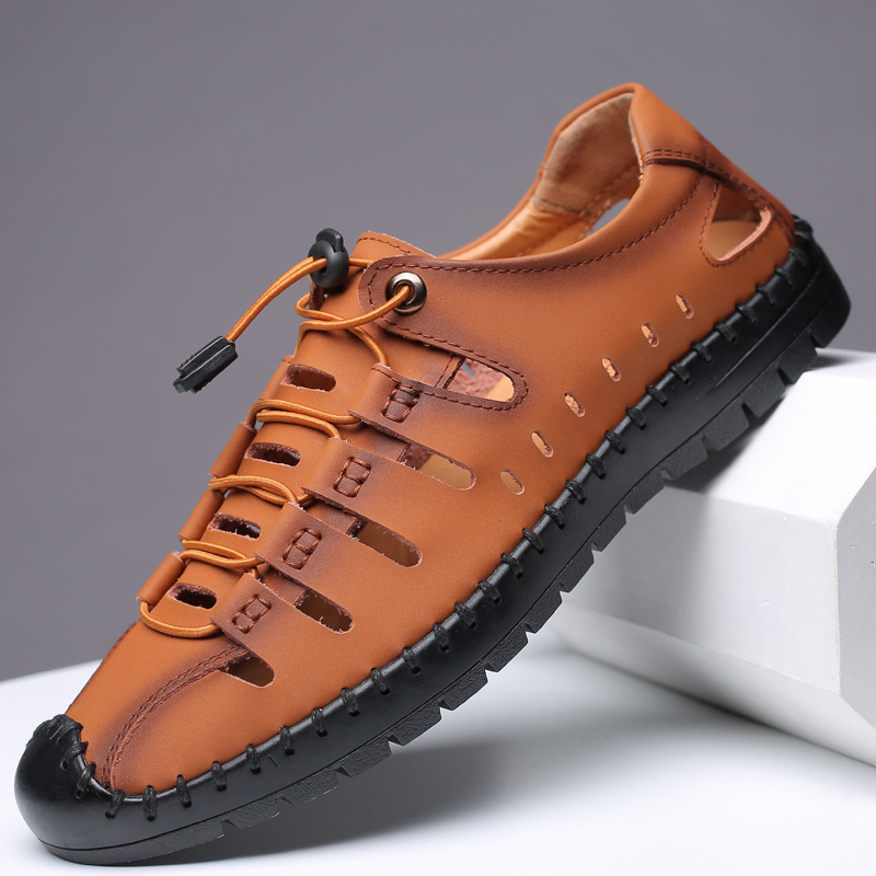 Verano nuevo estilo sandalias de cuero para hombres zapatos de cuero con agujeros transpirables zapatos de cuero casuales para hombres huecos zapatos para hombres zapatos comerciales