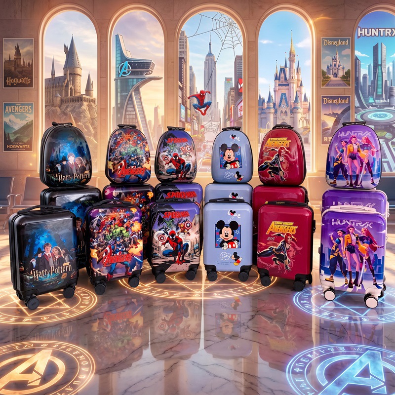 Luggage set for children, including a cute cartoon suitcase, perfect as a gift for the start of the school year; a three-piece suitcase set, export quality
