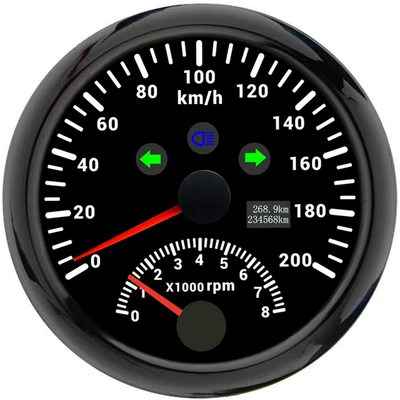two-in-one meter 85mm tachometer GPS: automobile instrument - 200-kmh-black-frame-black-background