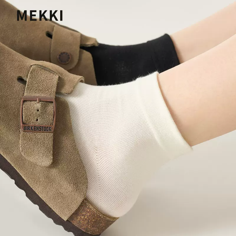 白色袜子女款春夏季100%纯棉短袜配勃肯鞋中筒无骨月子袜诸暨袜业