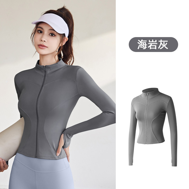 Juyitang Spring and Autumn Sports Chaqueta de manga larga para mujer Traje de yoga para correr Chaqueta superior