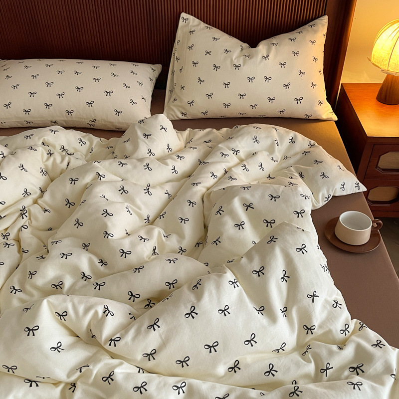 Class a Fresh Style All-Cotton Double-Layer Gauze Four-Piece Antibacterial Home Student Dormitory Skin-Friendly Soft Three-Piece Wholesale Set