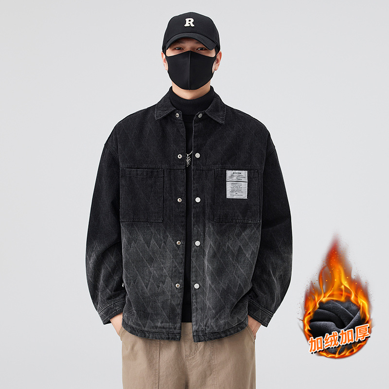 Men's denim shirt, trendy spring and autumn style, lapel, cool and stylish printed shirt, trendy brand, high school student loose workwear jacket