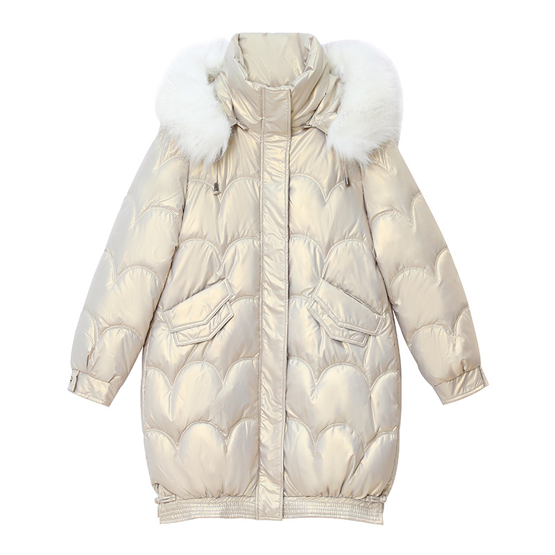 Brillante cara sin lavado ropa de algodón para mujeres 2025 nuevo estilo coreano suelto chaqueta de algodón de cuello grande largo y grueso chaqueta de algodón para mujeres image 5