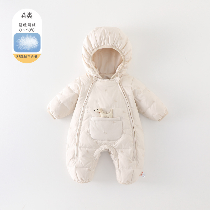 Winter Kidsren's down Jacket, Baby Boy's Cartoon Cute Jumpsuit, Infant and Toddler Thin Warm Outdoor Casual Crawling Suit