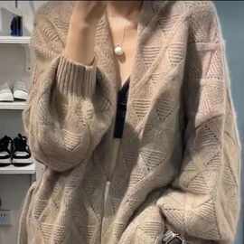 慵懒风新款复古软糯羊毛大衣复古欧货毛衣开衫女打底衫厚针织外套