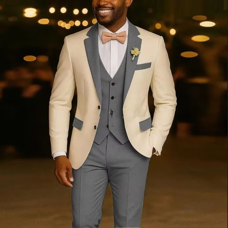 European and American New Style Men's Three-Piece Suit Casual Business Banquet Prom Slim-Fit Suit Wedding Attire