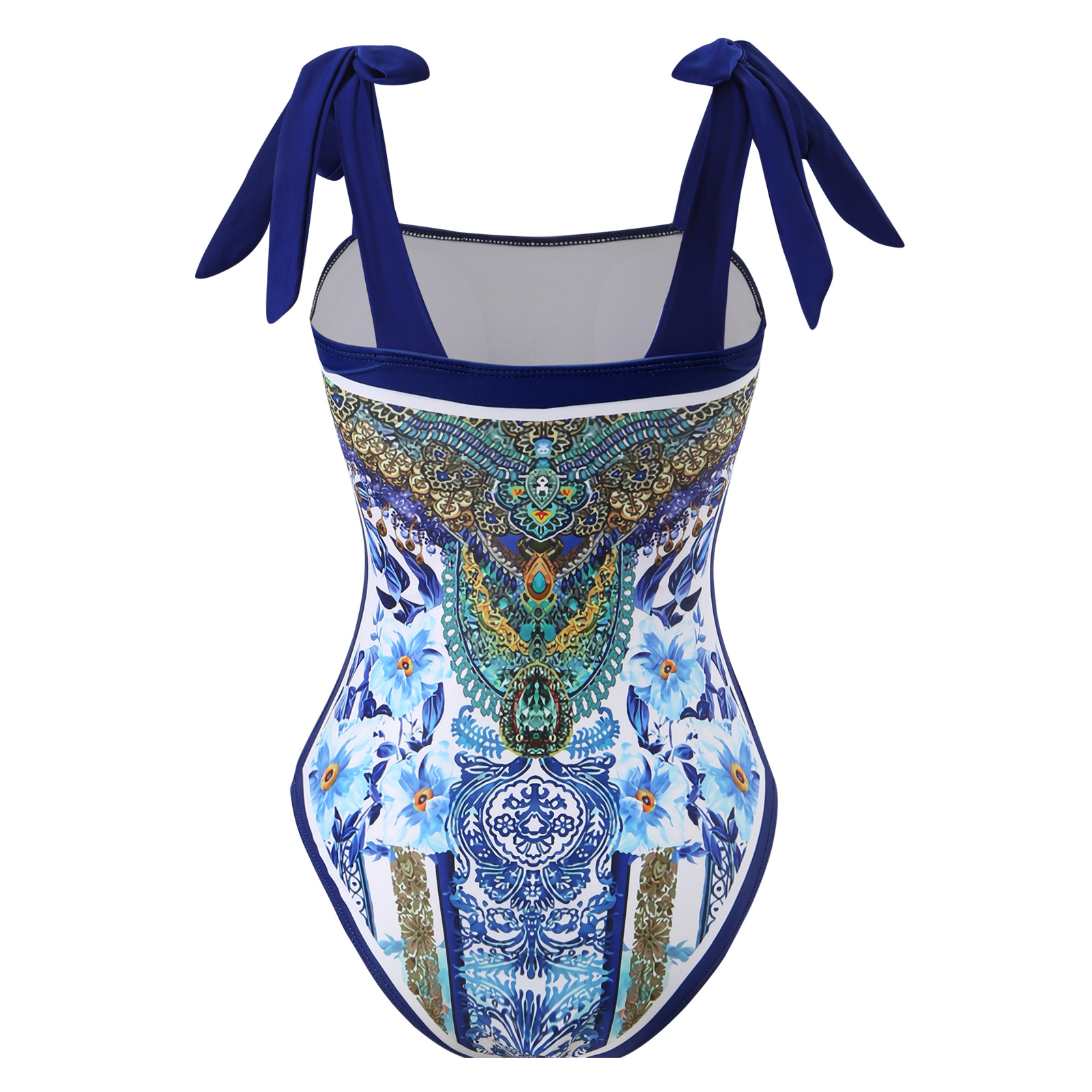 Retro Badeanzug Mit Rock Und Hohem Kragen Damen Blumenmuster_voghion.com