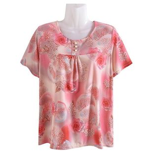 Middle-Aged and Elderly Mothers' Short-Sleeved Ice Silk Shirts for Summer Plus Size Women's Loose Grandma Half-Sleeved Vest Tops