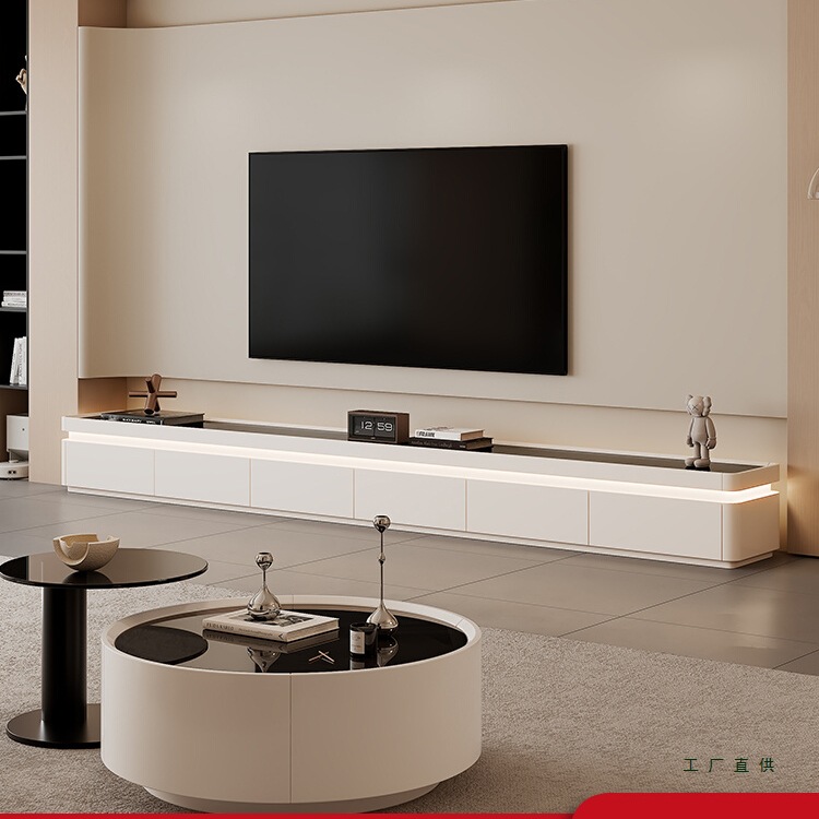 Cream Style Tv Cabinet Living Room Home Floor-Standing Solid Wood Tv Cabinet 2025 New Storage Storage Cabinet Integrated