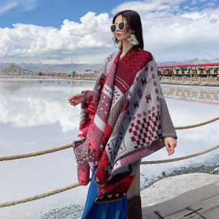 Scarf for Women Qinghai Lake Travel Split Shawl Cape Dual-Purpose Warm Summer Air-Conditioned Room Thickened Jacket Ethnic Style