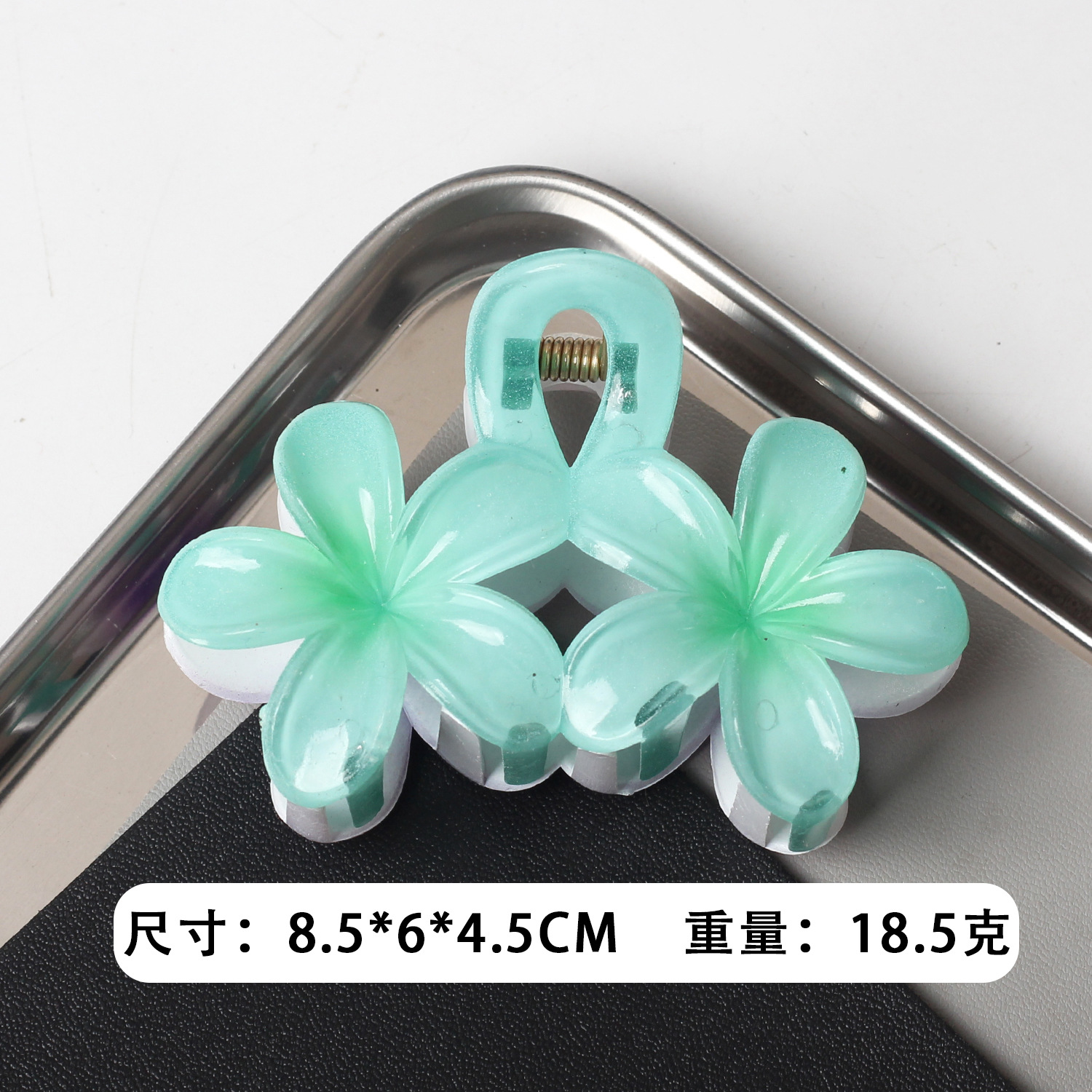 Clip de agarre de flor de frangipani de color caramelo caliente de Amazon transfronterizo Horquilla de flor de color transparente Horquilla de estilo de vacaciones de viaje
