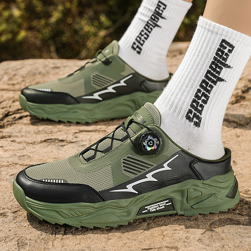 Calzado deportivo con hebilla giratoria verano nuevo estilo de malla para hombre transpirable zapatos casuales para hombre zapatos casuales de un pie