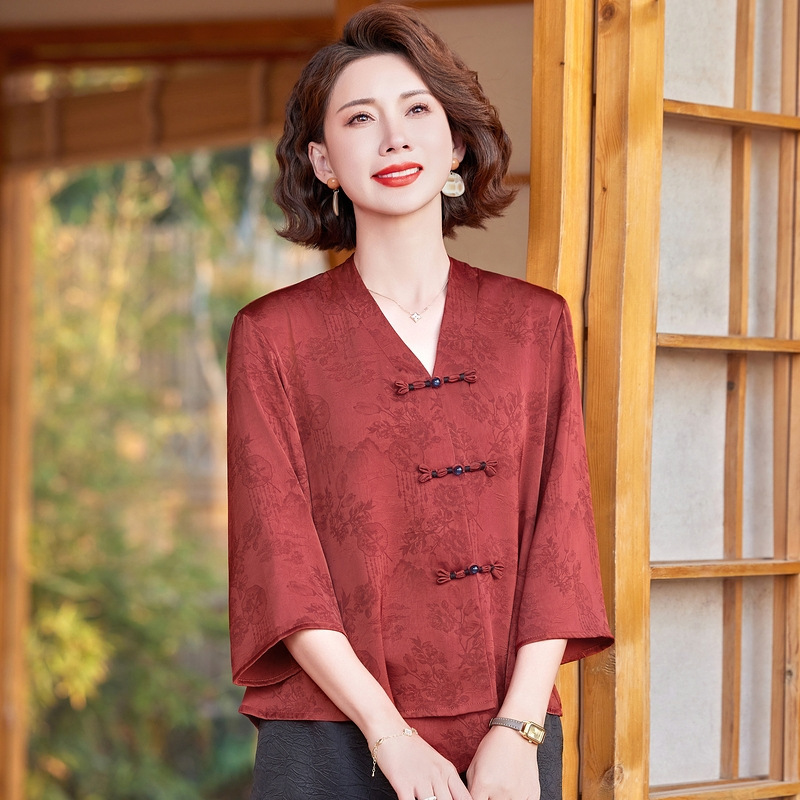 中老年女装上衣秋季新款新中式小衫国风盘扣大码妈妈装短款外套|undefined