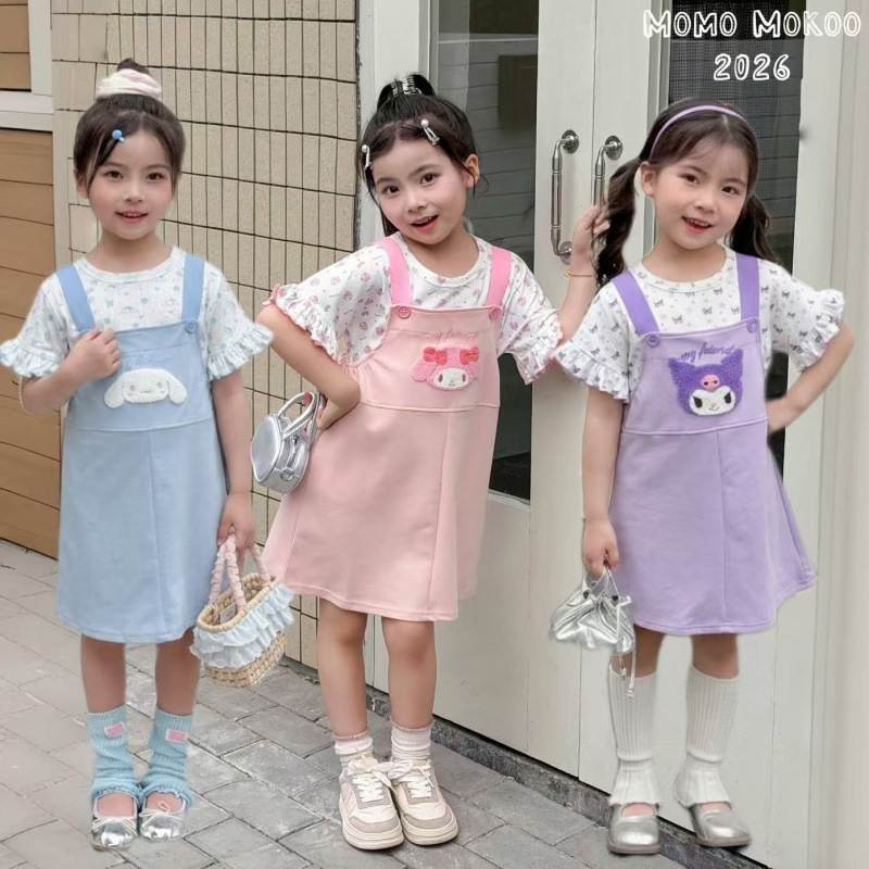 2026秋季新款女童背带裙儿童短袖上衣裙子套装两件套幼儿园小童