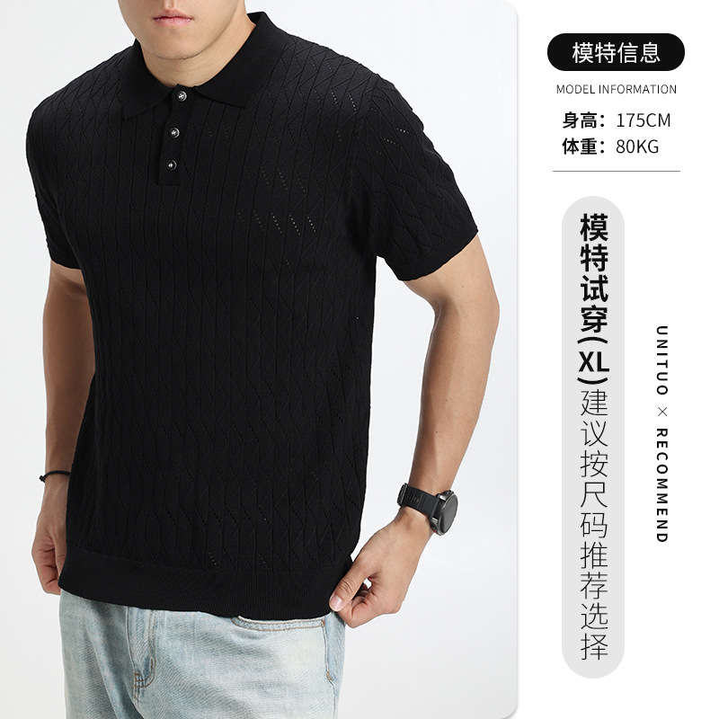 Camiseta de polo de hielo de costura de estilo antiguo, camiseta de polo de manga corta, vacío, camiseta de alto nivel transpirable, camiseta de negocios casual, camiseta superior para hombre