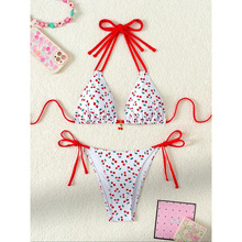 T 42878 Cherry Print Backless Bikini ӣ��ӡ��¶���Ȼ���