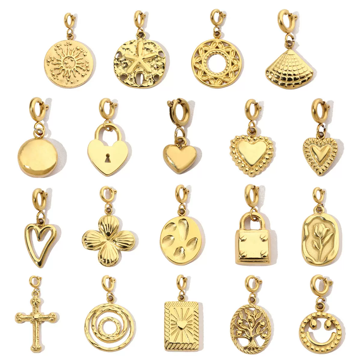 生命树十字架钛钢diy弹弓扣项链吊坠女爱心笑脸不锈钢饰品配件