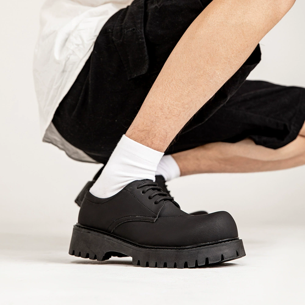 Дерби обувь мужская обувь черная матовая большая голова кожаная обувь 2024 новая весна и осень толстая подошва дикий прилив 81026-A