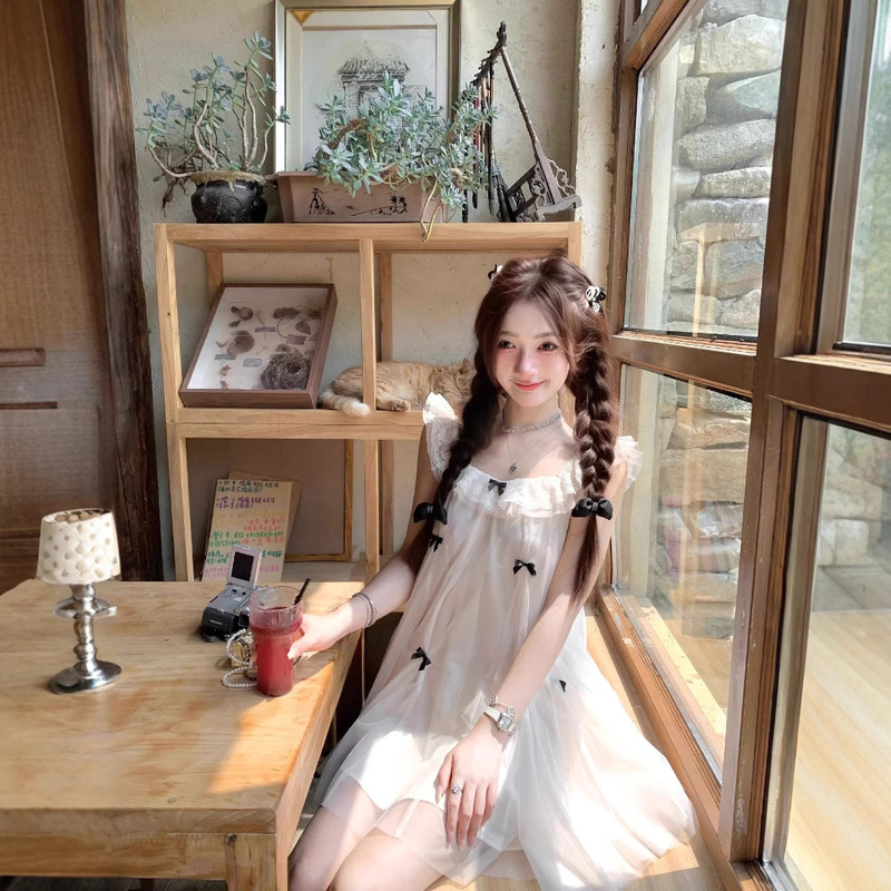 Fairy Tulle Princess Doll Dress Petite Dress French Sweet Bow Flying Sleeves Design New Style