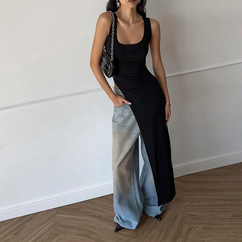 Amazon Women's Extended-Length T-Shirt 2026 Spring/Summer Slim-Fit U-Neck Top with a Unique Design and a High-End Feel