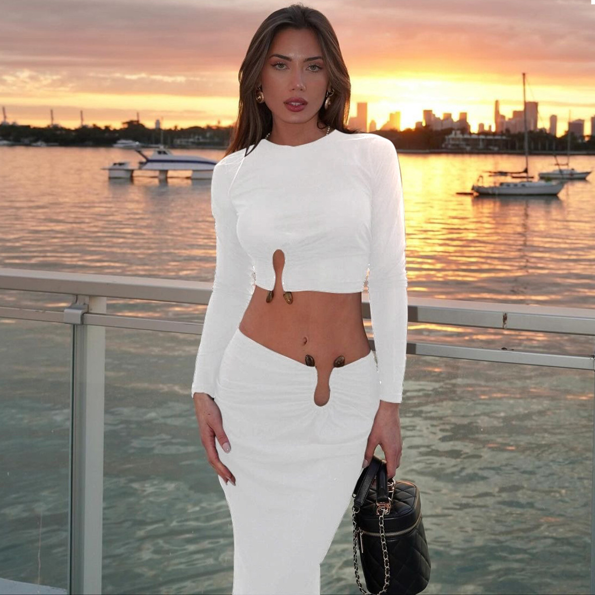 2024 Autumn Winter European And American Hot-Selling Women's Fashion New Fashionable Crop Top Long Sleeve Slim Fit Skirt_ecoleips.com