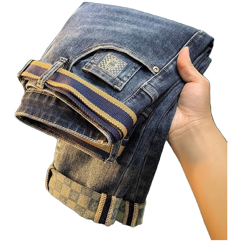 2024 Spring Jeans Men's Korean Edition Trendy Embroidery Fit Slim Straight Leg Fashion Versatile Casual Pants_mkmklike.com