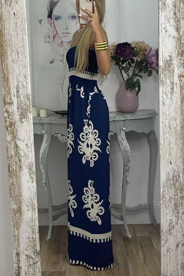 Street Hipster Wrapped Chest Printed Jumpsuit High Waist Casual Pants Women