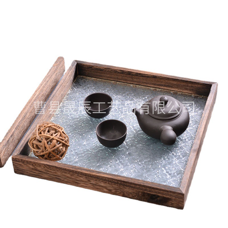 Vintage Begonia bandeja de flores sala de té Zen juego de té tetera bandeja de té de almacenamiento de rejilla rectangular bandeja de vidrio