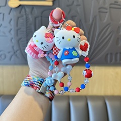 赤青Kittyストラップ愛積み木衝突色粉kt猫珠鎖キーホルダーサンリオバッグ飾り