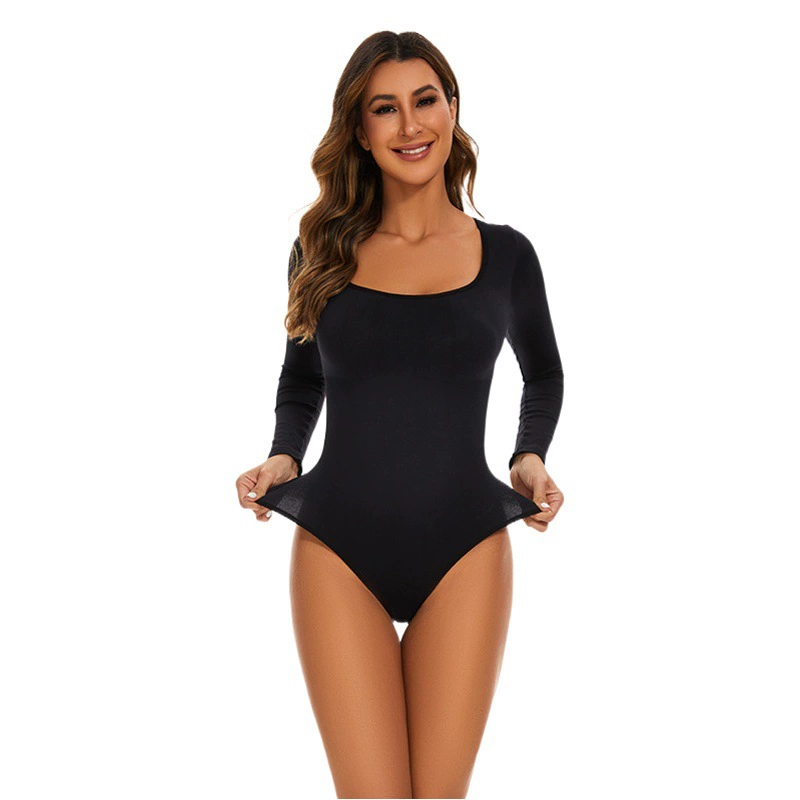 Горячие трансграничные взрывы Amazon 2023 осень Новая бесшовная нить с квадратным воротником и талией, корректирующая одежду