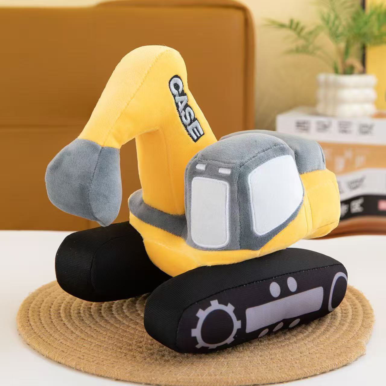 New Cartoon Creative Excavator Construction Vehicle Plush Pillow for Boys and Children, Soothing Doll, Stuffed Toy, Birthday Gift