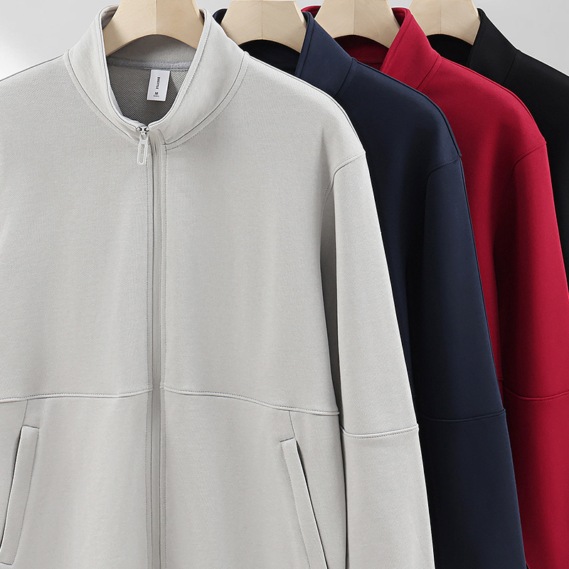 Nio Gray 360g Composite Heavyweight Loose Trendy Brand Stand Collar Jacket Autumn Winter Solid Color Zipper Men's Cardigan Sweatshirt