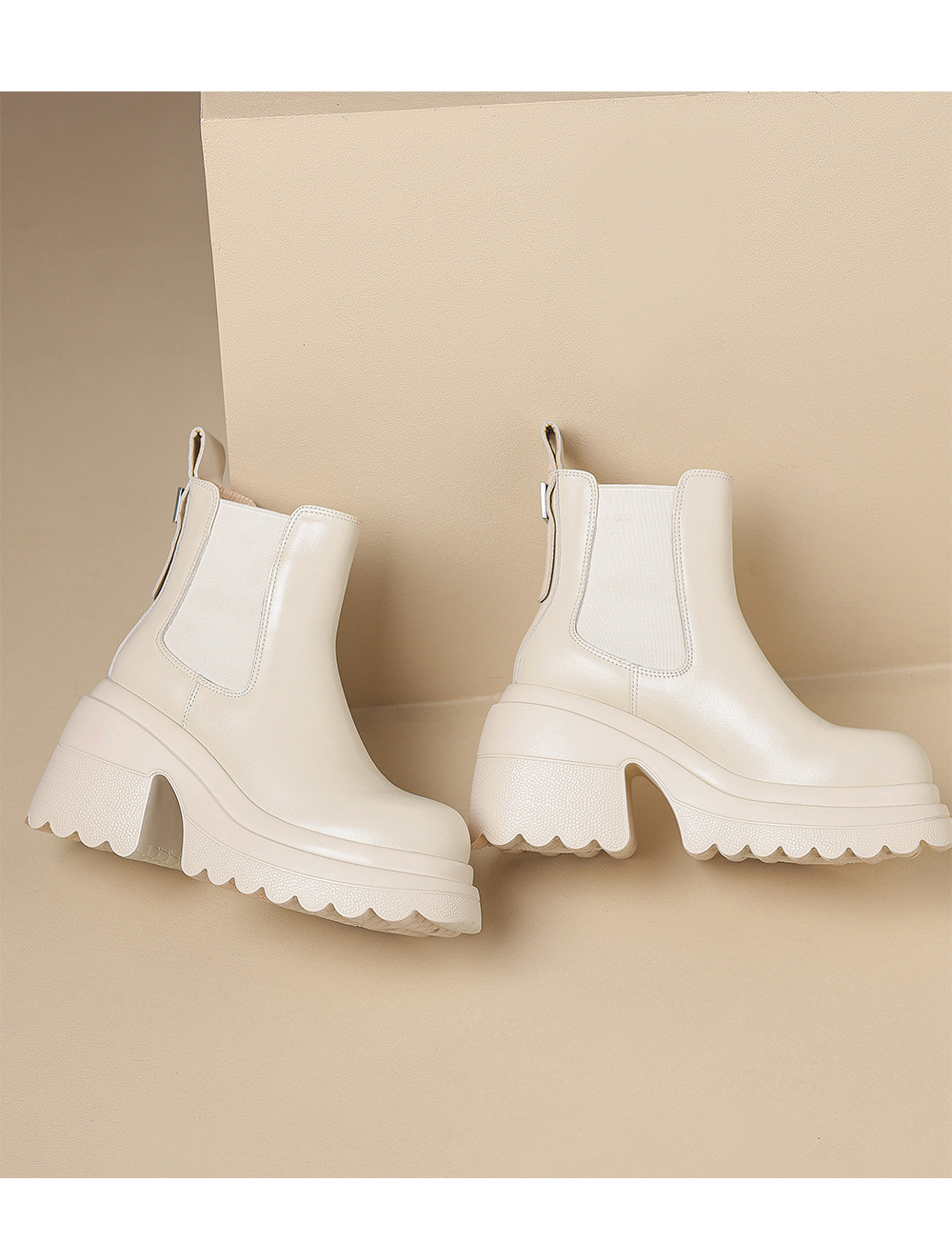 Boot Chelsea nữ da thật đế dày platform gót cao 9 cm mùa thu đông 2025 — Lớp lót đơn màu be, Lớp lót nhung đen, Lớp lót nhung màu be, Lớp lót đơn màu đen chi tiết 15